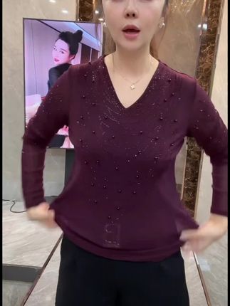 早秋串珠满钻针织衫#时尚气质穿搭 #显瘦显白#面料舒适透气