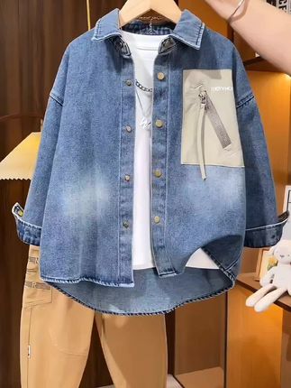 儿童牛仔衬衫,简约设计,百搭又洋气#时尚穿搭 #儿童牛仔衬衫 #衬衫外套 #高品质童装 #潮童必备