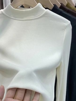 #秋冬大码女装长袖T恤胖mm百搭加肥半高领上衣纯色加绒内搭打底衫#时尚百搭