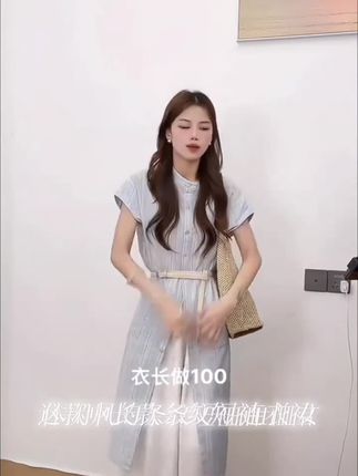 中长款条纹短袖t恤女夏季连衣裙宽松胖妹妹大码女装学生上衣