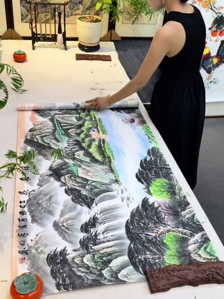 手绘《旭日东升》 #国画#手绘#风景画#家居挂画#文玩探宝
