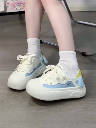 人本布丁狗可爱大头鞋女2025新款秋季面包鞋透气女鞋子百搭小