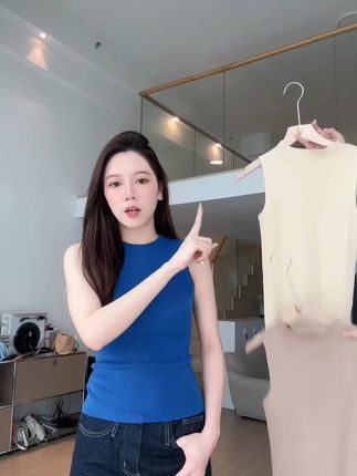HHYB Hello法式圆领无袖针织背心女2025夏新款高级感上衣M1008#高级感穿搭 #无袖背心 #针织背心 #时尚女装 #气质穿搭