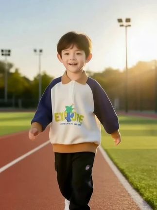 拉比树休闲polo领长袖卫衣儿童男童2025春季宝宝卡通印花百搭卫衣#时尚#童装#好物推荐
