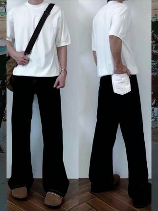 美式马毛冈山原牛弯刀牛仔裤男款秋季水洗baggy裤子微喇直筒长裤#牛仔裤 #男裤 #秋季上新 #美式男友