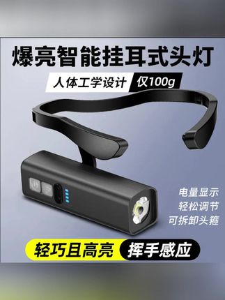 木森推荐#挂耳式头灯 挂耳式头灯强光超亮可充电户外骑行夜跑登山钓鱼专用长续航感应式#头灯 #钓鱼头灯 #钓鱼头灯感应头灯 #木森大舞台