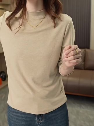 秋季长袖打底衫来啦,燕麦色高级显瘦,时尚又百搭,爱了#内搭外穿都好看 #秋季穿搭 #打底衫女