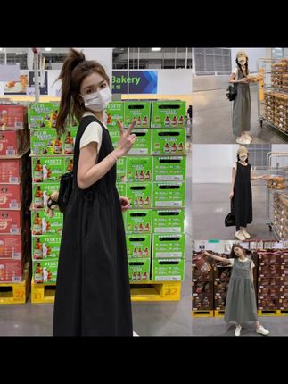 休闲背带裙女夏季新款2025学院风设计感小众宽松减龄百搭显瘦长裙#休闲穿搭#背带裙#减龄穿搭
