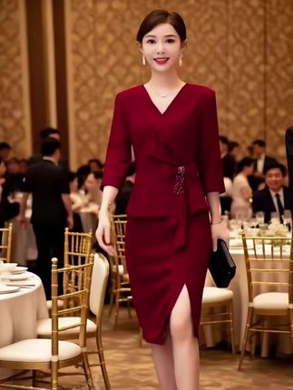 新款喜婆婆连衣裙春秋冬婚礼时尚洋气妈妈装婚宴礼服#喜婆婆喜妈妈婚宴装#妈妈装 #连衣裙 #平时可穿
