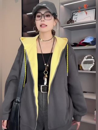 #秋冬新款#连帽卫衣#加绒加厚#男女同款#开衫外套