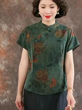 新中式高端女装上衣2025新款短袖复古洋气衬衫#新中式妈妈装 #妈妈短袖衬衫套装 #复古短袖套装 #妈妈装 #夏季新款
