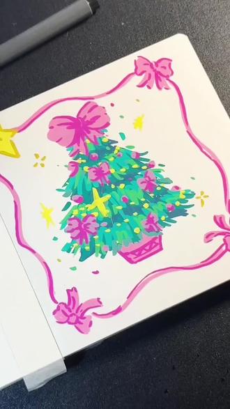 一分钟画圣诞树 马上圣诞节啦!超级简单的圣诞树画法来喽~🎄分享给你最爱的人吧~❤️❤️赶快@你的闺蜜跟你画吧!#零基础学画画 #跟着抖音学画画 #绘画教程 ##丙烯马克笔绘画 #一起学画画