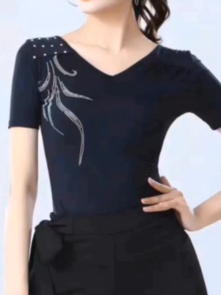 2025摩登舞上衣女V领新款舞衣烫钻拉丁舞服装夏交谊舞华尔兹小衫#优雅气质 #谁穿谁漂亮