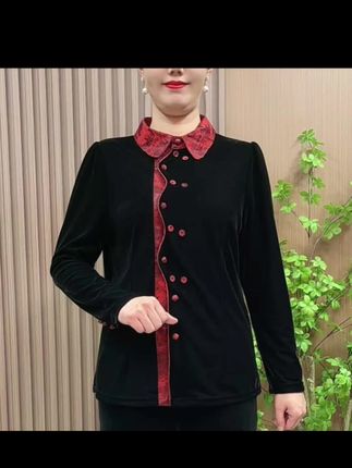#妈妈秋冬时尚娃娃领丝绒小衫短款#中老年女装秋季洋气开衫拼色上衣#时尚妈妈装 #视频同款