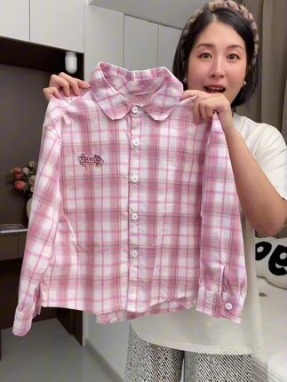 #春秋新款 #格子衬衫 #女童穿搭 #女童衬衫外套 #学院风穿搭