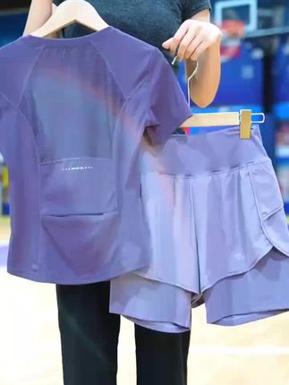 夏季速干运动套装女户外跑步弹力瑜伽服短袖上衣显瘦透气健身T恤#好物推荐🔥
