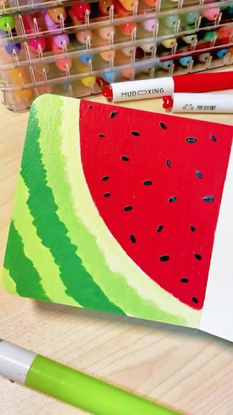 画西瓜🍉|一分钟教程 #简笔画 #丙烯马克笔绘画 #丙烯马克笔#卡通 #可爱 #卡通
