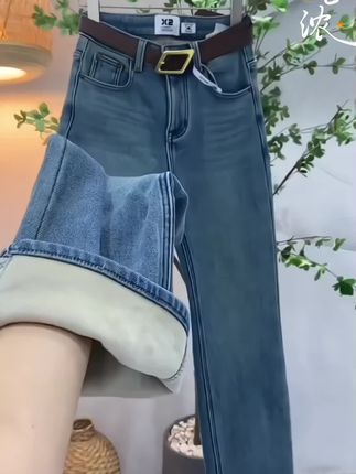 #加绒保暖 #阔腿牛仔裤 #爆款 #窄版阔腿裤 #时尚洋气百搭