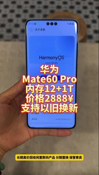 #二手机回收#华为拍照手机#华为mate60pro 银色 12+1T 顶配 配置拉满 麒麟芯片 功能系统 外观不错 玩个三五年轻松不卡 价格2888 支持以旧换新 分期付款