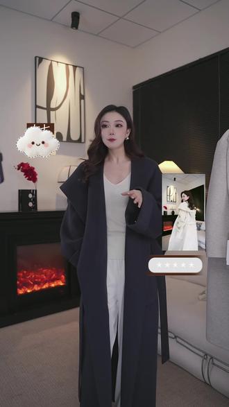 羊毛时尚长款连帽双面呢全羊毛翻领浴袍大衣气质秋冬#搭配早秋 #小众设计感 #高级灰 #轻奢穿搭 #显高显瘦穿搭