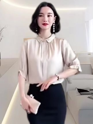 轻奢小众品质通勤短袖真丝衬衫女2025夏季女装新款桑蚕丝衬衣上衣#有运费险放心下单