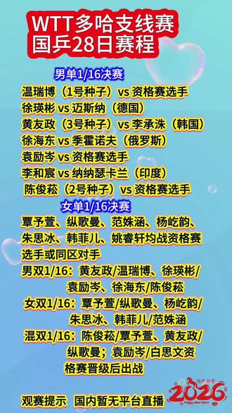 28日国乒多哈支线赛事赛程