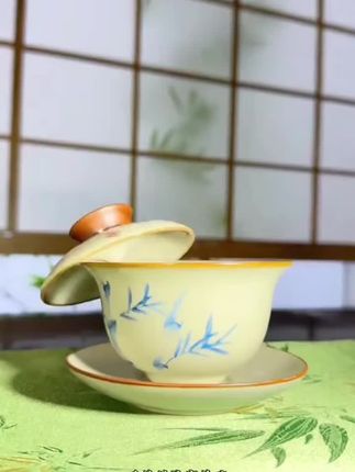 #好物推荐 5号150CC汝窑三才盖碗茶悬停家用陶瓷单个高档茶碗功夫茶杯清荷碗 #杯子 #茶碗 #碗