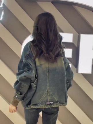 法式复古牛仔短外套女春秋新款上衣欧货大码女装宽松长袖工装夹克#牛仔外套 #大码外套 #遮肉显瘦 #时尚百搭 #春秋穿搭