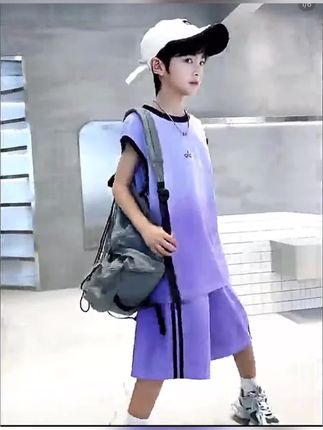 潮流字母渐变套装薄款夏季男背心套头无袖休闲风炸街时髦#潮酷穿搭 #时尚穿搭时尚穿搭时尚 #高品质童装 #篮球服套装#儿童背心款篮球套装