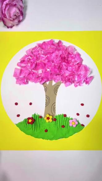 用纸巾在粘土上戳一戳就能做春天创意画,快去试试吧 #做手工我是认真的 #亲手制作 #春天创意手工 #手工 #创意手工