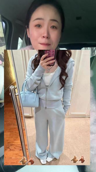 春秋季蓝色休闲连帽卫衣套装女穿搭运动风短款连帽外套长裤两件套#套装两件套 #清仓捡漏