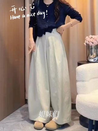 景倩妮韩系洋气松弛感弯刀休闲裤2025早秋新款高腰显瘦宽松阔腿裤#林俊杰nottonight #另类演唱 #唱出来的古诗词 #心许百年翻唱