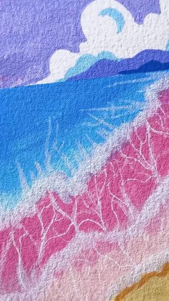 手残党速学,零难度粉色海边风景手绘教程 #画画 #涂鸦 #简笔画 #大海 #泰驰陪你成长 #泰驰