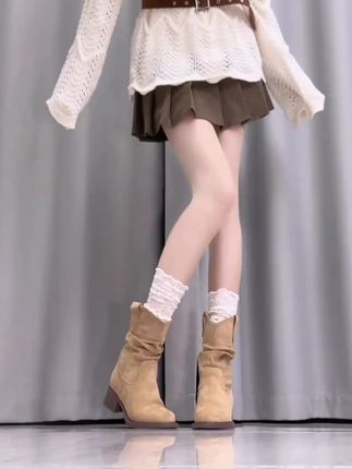 内增高8cm堆堆靴子女秋冬2025新款美拉德西部牛仔短短中筒马丁靴 卡其堆堆靴好适合秋冬呀!!#堆堆靴 #短靴 #靴子 #百搭鞋子 #鞋控日常