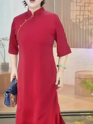 【喜迎门】大码喜婆婆喜妈妈醋酸缎酒红色旗袍,也可日常穿的旗袍,#爱旗袍爱生活优雅到老 #旗袍美人 #无限回购的宝藏单品