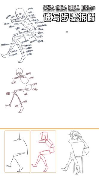 速写5步拆解,告别新手幼稚画。 速写步骤拆解,火柴人,体块人,骨骼人,肌肉人,画稿绘画过程展示。#速写人物#人体画画大挑战#速写步骤#画画过程分享#人体结构练习