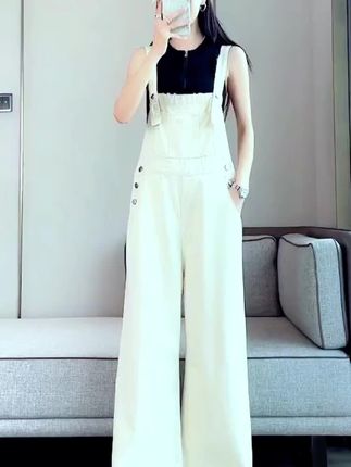 韩系牛仔背带裤阔腿裤女2025春夏新款宽松休闲高腰显瘦减龄连体裤#韩系牛仔背带裤#宽松休闲裤 #高腰显瘦连体裤#好物推荐🔥 #好物分享🔥