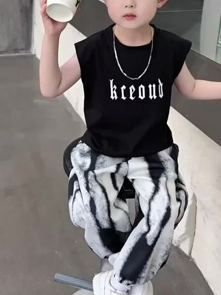 男童夏装无袖防蚊裤两件套2025新款儿童宝宝洋气夏季背心套装帅气