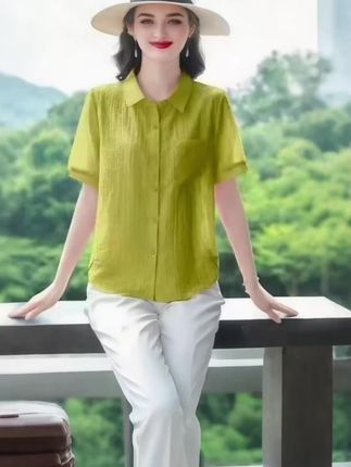 啄木鸟纽扣POLO领T恤女拼接时尚衬衣2025年新款夏季百搭短袖上衣#时尚洋气