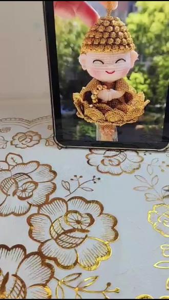费手又费时间的小金佛头发钩织教程来了,大家做起来吧#钩针教程 #莲花小佛挂件 #手工 #车挂