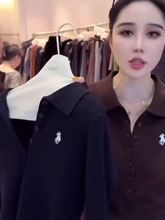 #好物推荐🔥 #爆款热卖中 2025秋季翻领简约毛针织衫气质长袖修身上衣LK2506483