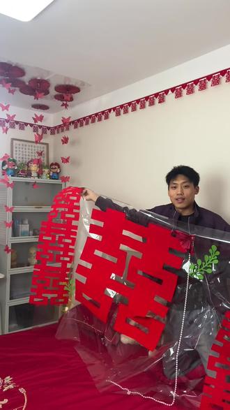 婚房布置不伤墙全流程#婚房布置不伤墙 #备婚#贴喜字 #结婚#婚房床头布置