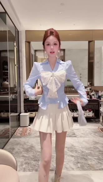 #上热搜 #AZZHEN【海盐蓝调】蕾丝蝴蝶结泡泡袖收腰衬衫AZ5MSC13#强烈推荐 #穿搭 #每日分享