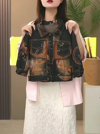 #韩版软皮拼接牛仔外套装#复古儿童牛仔外套