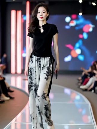 #新中式穿搭#国风穿搭#水墨印花套装#穿出自信穿出美 @DOU+小助手