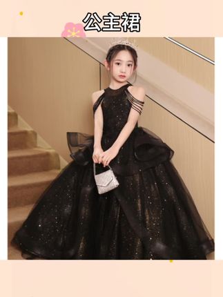#公主裙 黑色高端儿童礼服女童公主裙气质蓬蓬纱洋气走秀主持人生日演出服 #童装 #蓬蓬裙 #礼服 #连衣裙