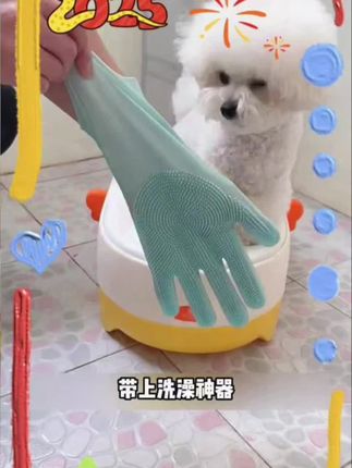 洗澡神器上线!狗狗洗澡不再愁,硅胶手套轻松搞定,毛孩子也享受SPA待遇🛁✨ #宠物用品 #家有宠物