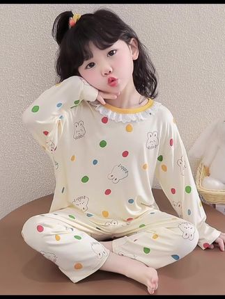 女童莫代尔睡衣春秋小女孩宝宝长袖空调服可爱套装夏季儿童家居服#家居服#睡衣#网红爆款#女童睡衣#空调服