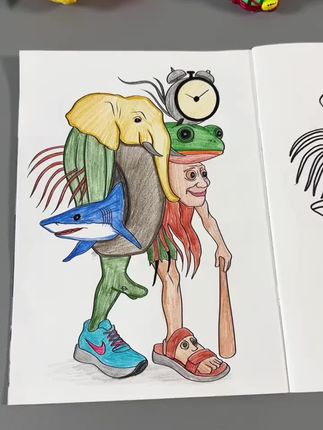 描摹本,绘画本,AI山海经外国山海经tungtungsahur木棍人填色画本穿鞋鲨鱼儿童益智临摹