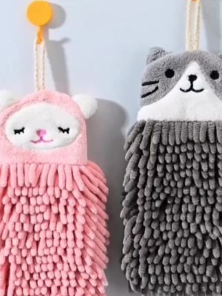 #可挂式#雪尼尔#擦手巾#厨房#好物推荐 加厚吸水速干毛巾卫生间悬挂可爱儿童抹布